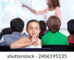 Small photo of Hush sign, secret or child in classroom with mystery, gossip or fingers on mouth for quiet learning. Lips, news or girl student with whisper or shush gesture for rumor, drama or silence in school