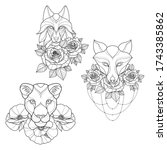set of three tattoo sketch with ... | Shutterstock .eps vector #1743385862