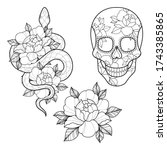 set of three tattoo sketch with ... | Shutterstock .eps vector #1743385865