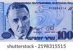 Small photo of Armenian astrophysicist Victor Hambardzumyan (1908-1996), Depiction of the Solar System and the space, Portrait from Armenia 100 Dram 1998 Banknotes.