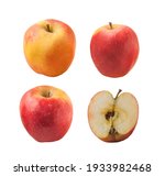 Small photo of Set apple winter variety Florina or Querina on a white background isolated