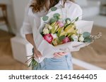Small photo of Beautiful bouquet of flowers for a gift. Present on the 8 march and the valentines day. Congratulations on March 8.