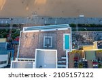 Small photo of Virginia Beach, Virginia, September 7 2021: Aerial Top down View of a Rooftop Pool and Hotel in Virginia Beach