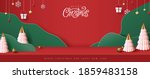 Merry Christmas banner studio table room product display with copy space 