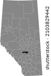 Black flat blank highlighted location map of the LACOMBE COUNTY municipal district inside gray administrative map of the Canadian province of Alberta, Canada