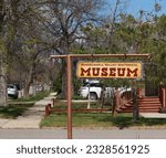 Small photo of Roundup, MT United States 05 09 2023 A sign for the Musselshell Valley Historical Museum in a small-town neighborhood.