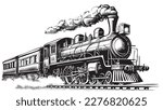 retro steam train hand drawn...