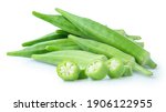 Green Okra Isolated On White...