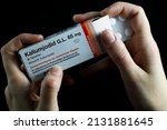 Small photo of Nickelsdorf, Austria - 3.3.2022: Kaliumjodid tablets for use in case of nuclear accident or attack, if radioactive iodine would be released into the air. Message regarding the use is sent on the radio