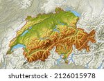 Small photo of Relief map of Switzerland. Colorful map. Map with rivers and lakes. Mountain landscape. Swiss borders.