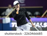 Small photo of Doha, Qatar - February 17 2023: Iga Swiatek of Poland celebrates winning a point against Veronika Kudermetova of Russia in their semi-final tennis match at the WTA 500 Qatar TotalEnergies Open 2023.