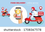 fastfood delivery by scooter on ... | Shutterstock .eps vector #1708367578