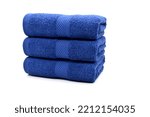 Pack of 3 Blue Bath | Hand Towels Stack Set Isolated New Hotel and Spa Cotton Soft Beautiful Design