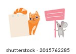cute baby animals holding blank ... | Shutterstock .eps vector #2015762285