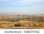 A field of wind turbines generating green energy in Palmdale, California