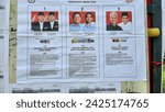Small photo of Banyuwangi, Indonesia, 14 February 2024: close up of the ballot papers or sheets of three Indonesian presidential and vice presidential candidates for the 2024 to 2029 term of office. Don't abstain.