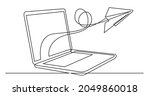 one line drawing of laptop... | Shutterstock .eps vector #2049860018