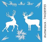 reindeer playful running and... | Shutterstock . vector #744285955
