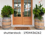 Modern rustic front door of a farmhouse