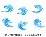 set of blue sea waves isolated... | Shutterstock .eps vector #136831055