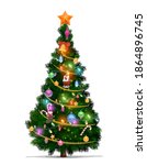 christmas tree with cartoon... | Shutterstock .eps vector #1864896745