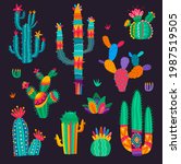 Cartoon Mexican Cactus Flowers  ...