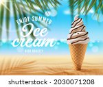 vanilla ice cream cone on palm... | Shutterstock .eps vector #2030071208
