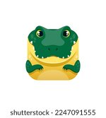 Cartoon crocodile kawaii square animal face, isolated vector alligator, african reptile character. Funny croc predator app button, icon element