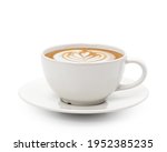 Hot coffee cappuccino latte art isolated on white background.