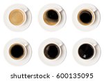 coffee cup assortment top view collection isolated on white background. above of coffee cup.