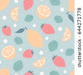 strawberry and lemon seamless... | Shutterstock .eps vector #644271778
