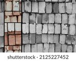 Small photo of A stack of bricks with unorthodox pattern