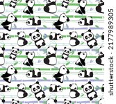 Cute Panda Bears And Bamboo...