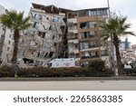 Small photo of Great destruction in the Hatay earthquake. The destruction of a big city after the earthquake. Living spaces, buildings, houses, historical areas were destroyed. Hatay, Turkey - 02.07.2023