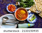Small photo of Abgoosht (Persian: آبگوشت Abgust, pronounced [ɒːbˈɡuːʃt]; literally "meat broth") is an Iranian stew. It is also called dizi (Persian: دیزی, pronounced [diːˈziː]), which refers to the traditional ston