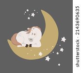 Sleeping Cute Unicorn With Moon ...