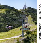 Small photo of Bohinj, Slovenia - August, 2021: A picture of many ski lifts at the Vogel ski resort.