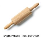 wooden rolling pin isolated on white background, top view