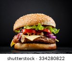 Fresh Tasty Burger On Black...