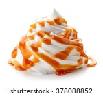 whipped cream with caramel sauce isolated on white background