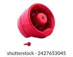 Small photo of Alarm or siren. Electronic sound siren for security system. Object is isolated on white background.