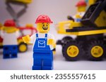Small photo of Warsaw, Poland, August 31 2023. Workers on a construction site. Beware: under construction. Lego minifigure and all other bricks are made by THE LEGO GROUP.