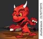 red horned devil with big smile ...