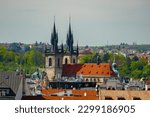 Church of Our Lady before Týn - Church in Prague Old Town Square. View from the distance from Vinohrady district. Unusual view angle. 