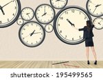 Asian business woman repair the clock, concept of time management, rebuild, busy etc.