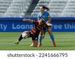 Small photo of Natalie Tobin of Sydney FC competes for the ball with Sheridan Gallagher of Wanderers during the match between Sydney FC and Wanderers at Allianz Stadium on December 24, 2022 in Sydney, Australia