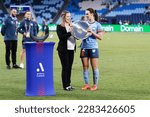 Small photo of Natalie Tobin of Sydney FC accepts the Premier Plate after the match between Sydney and Newcastle at Allianz Stadium on April 1, 2023 in Sydney, Australia