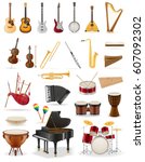 musical instruments set icons stock vector illustration isolated on white background