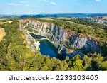 Old lime quarry, Big America (Velka Amerika) near Prague, Czech Republic. Velka Amerika (Big America, Czech Grand Canyon) is a abandoned limestone quarry near Morina village, Czech Republic.