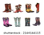 Set Of Different Cowgirl Boots. ...